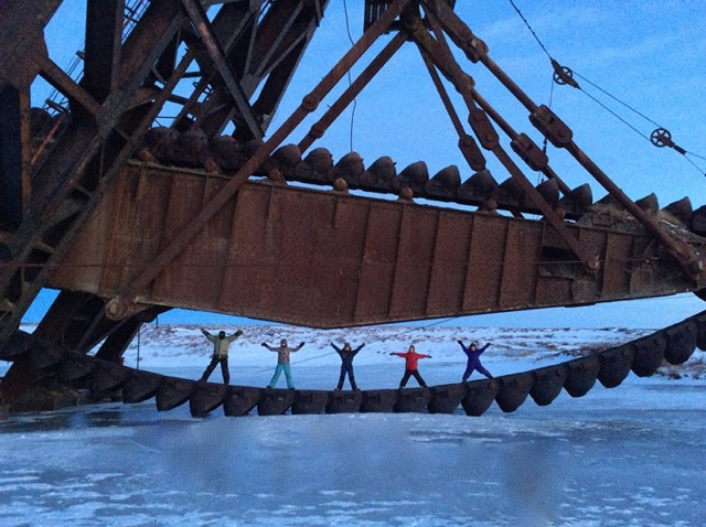 Ice over the pond gave the children access to Dredge #5's huge bucket reel